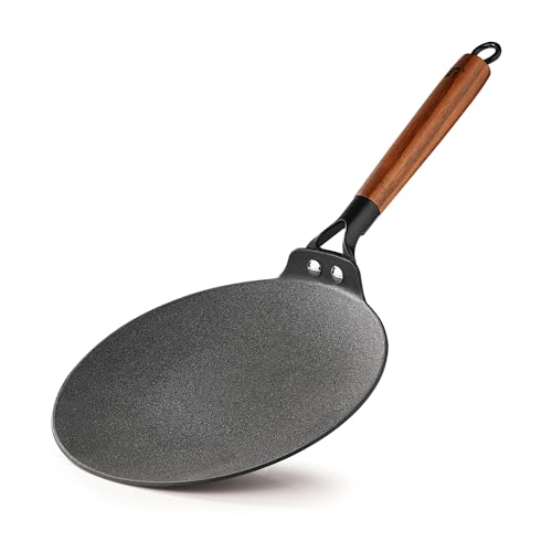 BERGNER Odin 26 cm Cast Iron Roti Tawa - Wooden Handle, Enamel Finish, Induction & Gas Compatible