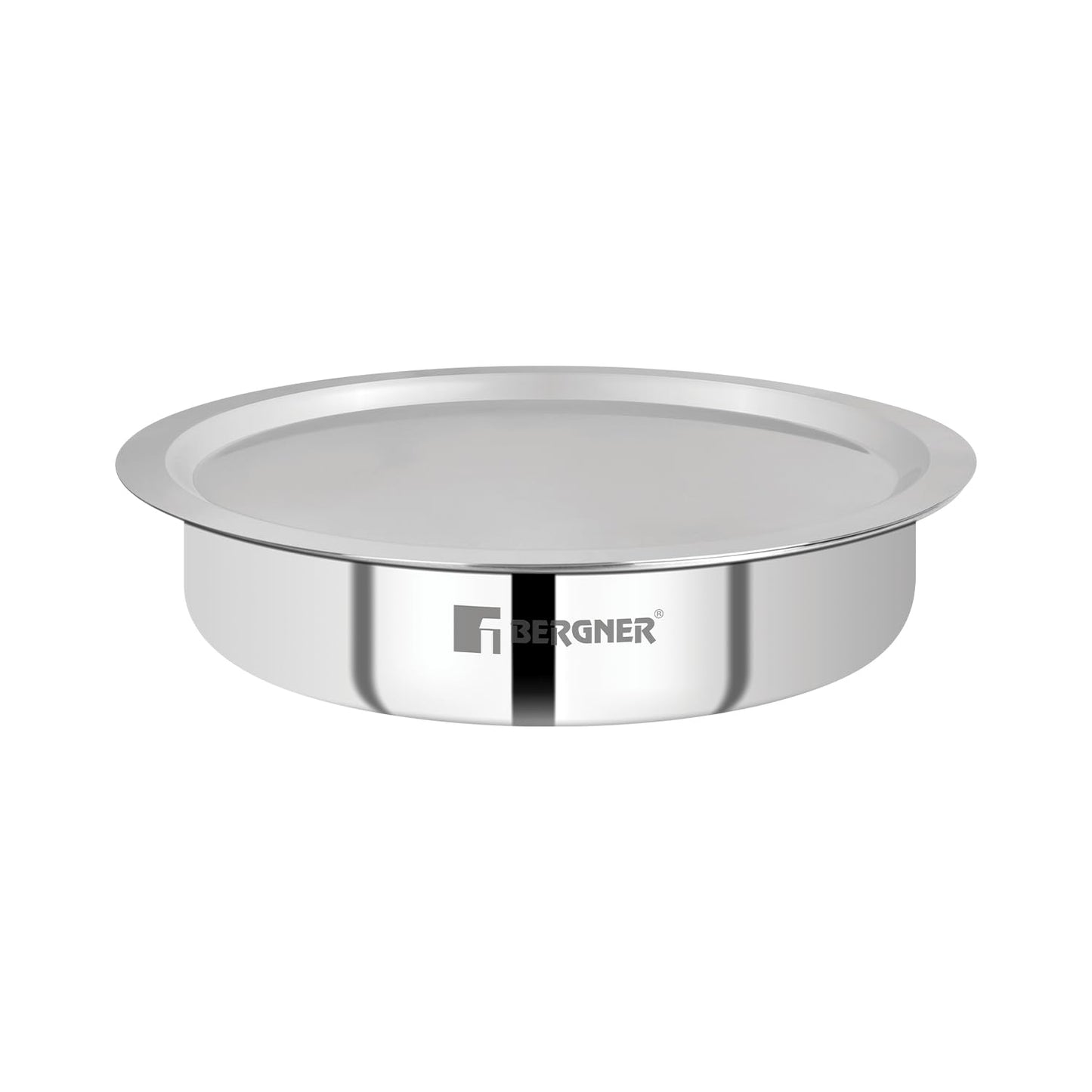 Bergner Argent TriPly Stainless Steel Lagdi with Stainless Steel Lid, Saute Pan with Lid, Food Safe, Durable, Dishwasher Safe, Induction and Gas Ready, 5-Year Warranty