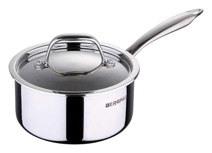 Bergner Argent TriPly Stainless Steel  Saucepan with Stainless Steel Lid, 2.2 LTR Sauce Pan, Stay Cool Cast Handle, Food Safe, Durable, Dishwasher Safe, Induction and Gas Ready