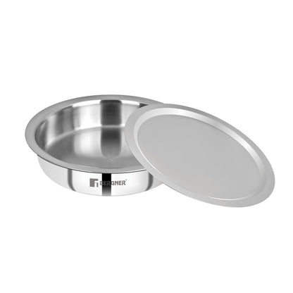 Bergner Argent TriPly Stainless Steel Lagdi with Stainless Steel Lid, Saute Pan with Lid, Food Safe, Durable, Dishwasher Safe, Induction and Gas Ready, 5-Year Warranty