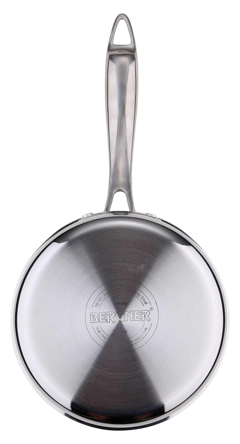 Bergner Argent TriPly Stainless Steel  Saucepan with Stainless Steel Lid, 2.2 LTR Sauce Pan, Stay Cool Cast Handle, Food Safe, Durable, Dishwasher Safe, Induction and Gas Ready