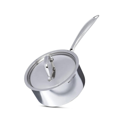 Bergner Argent TriPly Stainless Steel  Saucepan with Stainless Steel Lid, 2.2 LTR Sauce Pan, Stay Cool Cast Handle, Food Safe, Durable, Dishwasher Safe, Induction and Gas Ready