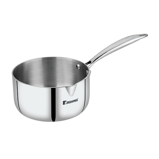 Bergner Argent TriPly Stainless Steel Milkpan/Saucepan, Stay Cool Cast Handle, Food Safe, Durable, Even Heat Distribution, Dishwasher Safe, Induction and Gas Ready, Silver