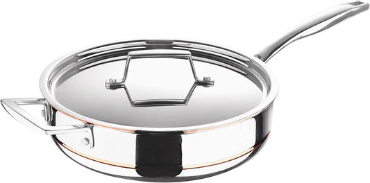 Bergner Argent 5CX 5 Ply Stainless Steel Frypan with SS LID Induction Base & Food Safe, Easy to Clean, Silver