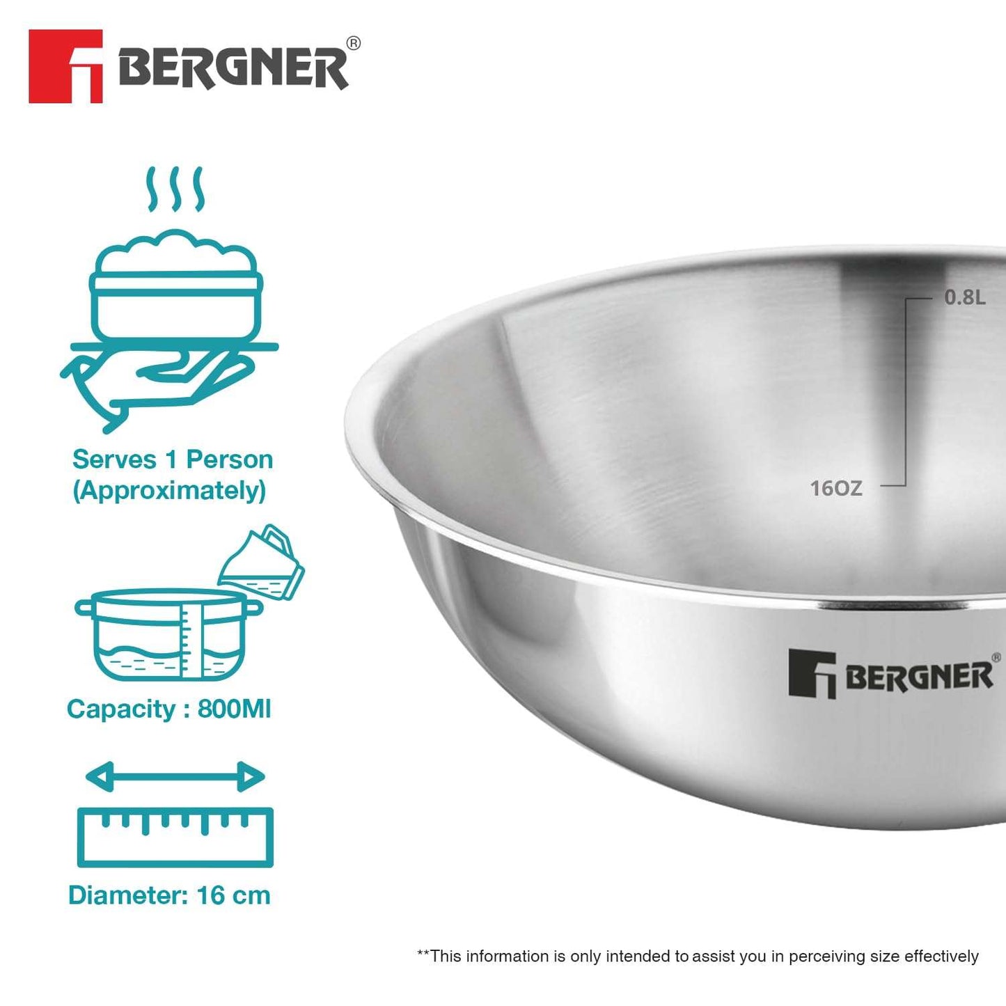 BERGNER Argent TriPly Stainless Steel Tasra/Tasla ( kadai without handle)