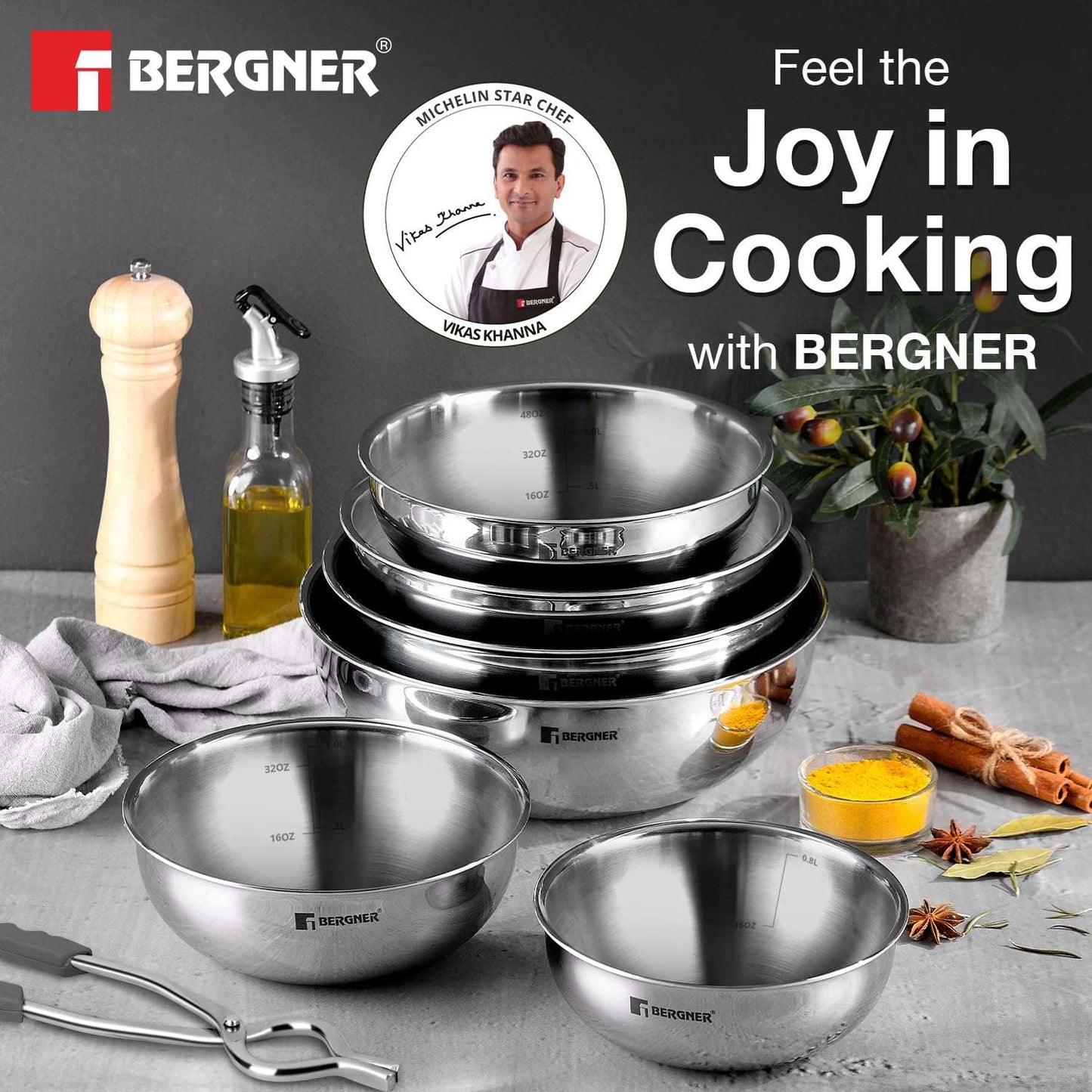 BERGNER Argent TriPly Stainless Steel Tasra/Tasla ( kadai without handle)