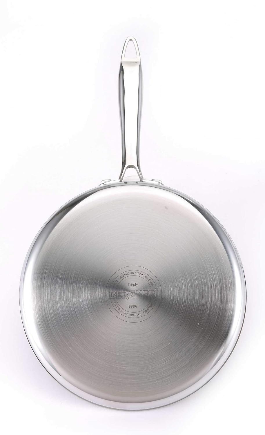 BERGNER Argent TriPly Stainless Steel Sautepan with Stainless Steel Lid, 3.1 L Saute Pan, Stay Cool Cast Handle, Food Safe, Durable, Dishwasher Safe, Induction and Gas Ready