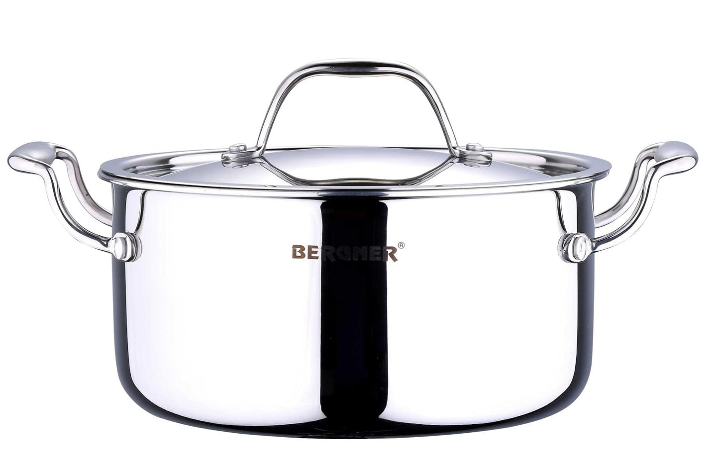 Bergner Argent TriPly Stainless Steel  Casserole with Stainless Steel Lid, Casserole, Stay Cool Cast Handle, Food Safe, Durable, Dishwasher Safe, Induction and Gas Ready, 5-Year Warranty