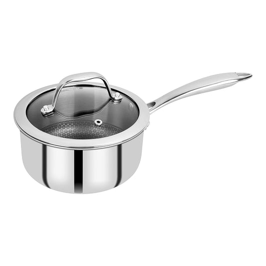 Bergner Hitech Triply Non-Stick 16cm Saucepan, 1.6 L Saucepan with Non-Stick Mesh Pattern Inside, Rivetless Handle, Metal Spatula Friendly, Even Heat Distribution, Induction Bottom and Gas Stove Ready