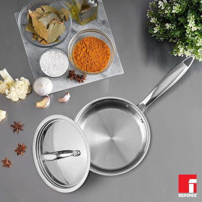 Bergner Argent TriPly Stainless Steel  Saucepan with Stainless Steel Lid, 2.2 LTR Sauce Pan, Stay Cool Cast Handle, Food Safe, Durable, Dishwasher Safe, Induction and Gas Ready