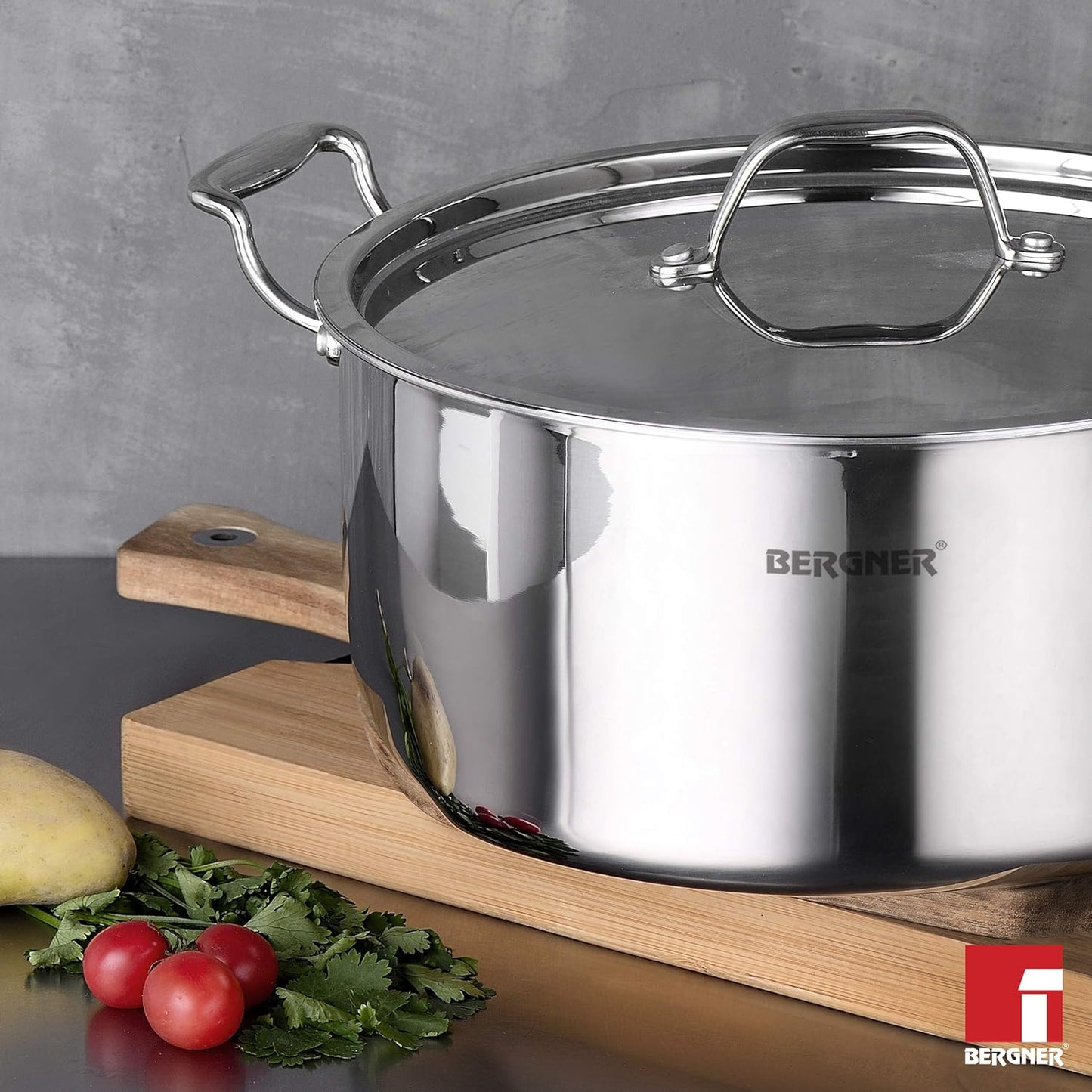 Bergner Argent TriPly Stainless Steel  Casserole with Stainless Steel Lid, Casserole, Stay Cool Cast Handle, Food Safe, Durable, Dishwasher Safe, Induction and Gas Ready, 5-Year Warranty