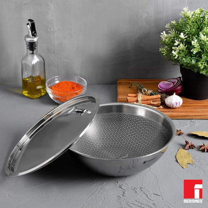 BERGNER Hitech Triply Stainless Steel Scratch Resistant Non Stick Tasra/Tasla With SS Induction Base, Food Safe (PFOA Free)Silver