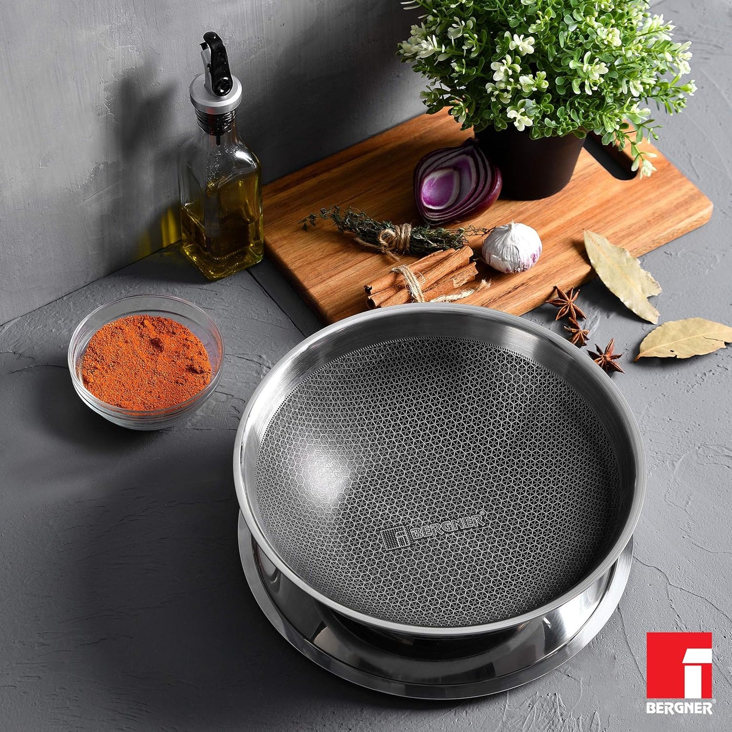 BERGNER Hitech Triply Stainless Steel Scratch Resistant Non Stick Tasra/Tasla With SS Induction Base, Food Safe (PFOA Free)Silver