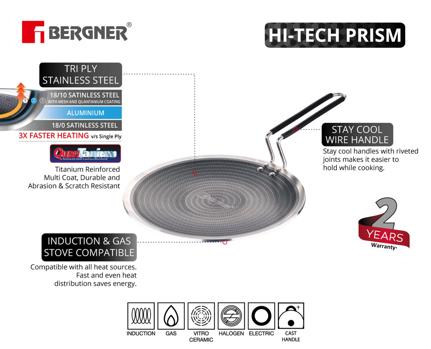 BERGNER HI TECH TRI PLY PRISAM ROTI / CHILLA/ PARATA TAVA