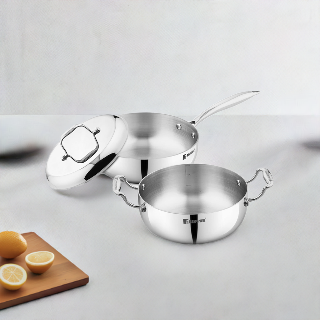 BERGNER ARGENT FRY PAN AND CASSROLE SET ( 3 PC SET INCUDING LID)