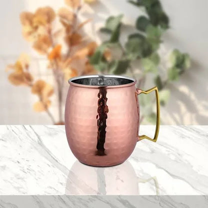 Viva Smart Pure Copper Hammered Round Shaped Moscow Mule, Beer Mug with Copper Handle, Drinkware, Barware, 530 ML - 1