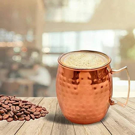 Viva Smart Pure Copper Hammered Round Shaped Moscow Mule, Beer Mug with Copper Handle, Drinkware, Barware, 530 ML - 1